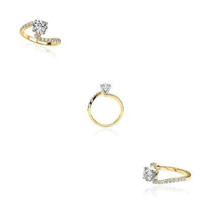 1.33CTW Lab-Grown Diamond 18K Gold Yellow Wavy Engagement Ring