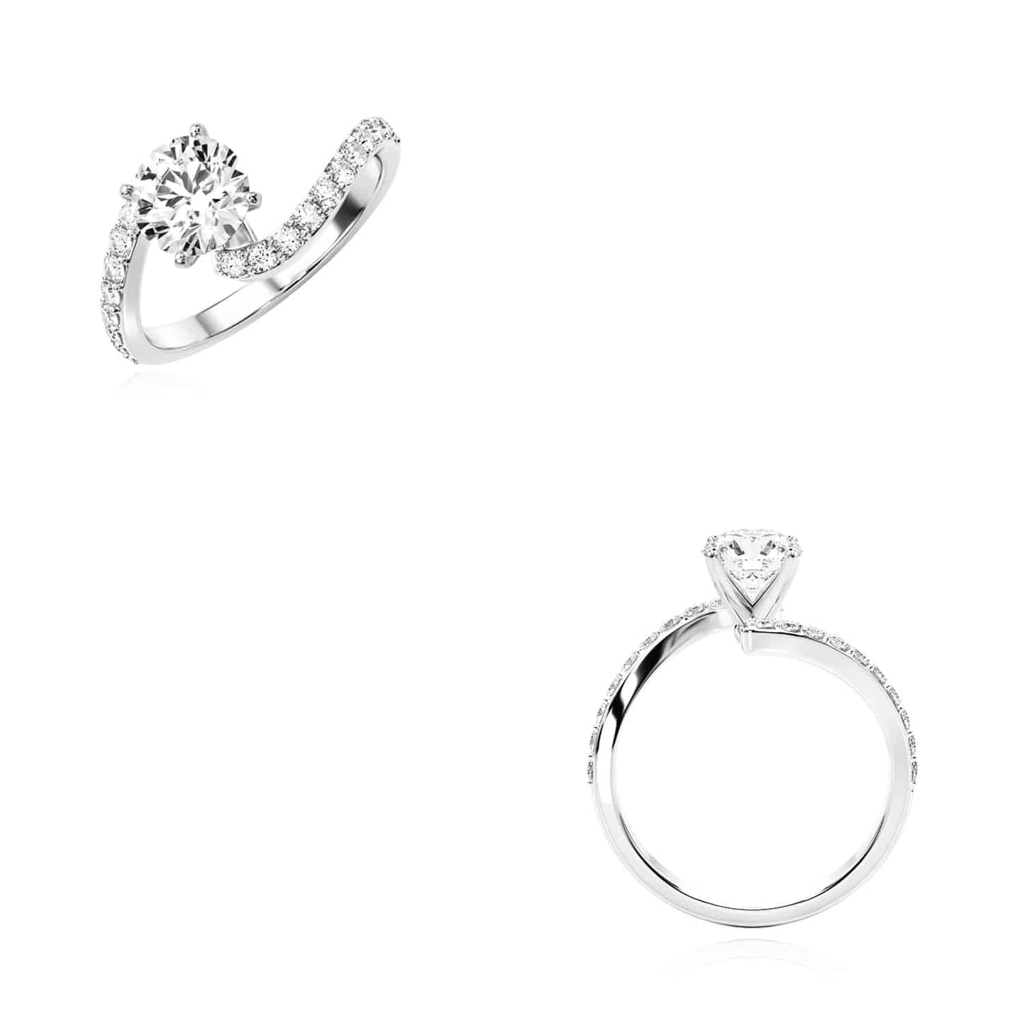 1.83CTW Lab-Grown Diamond 18K Gold White Wavy Engagement Ring