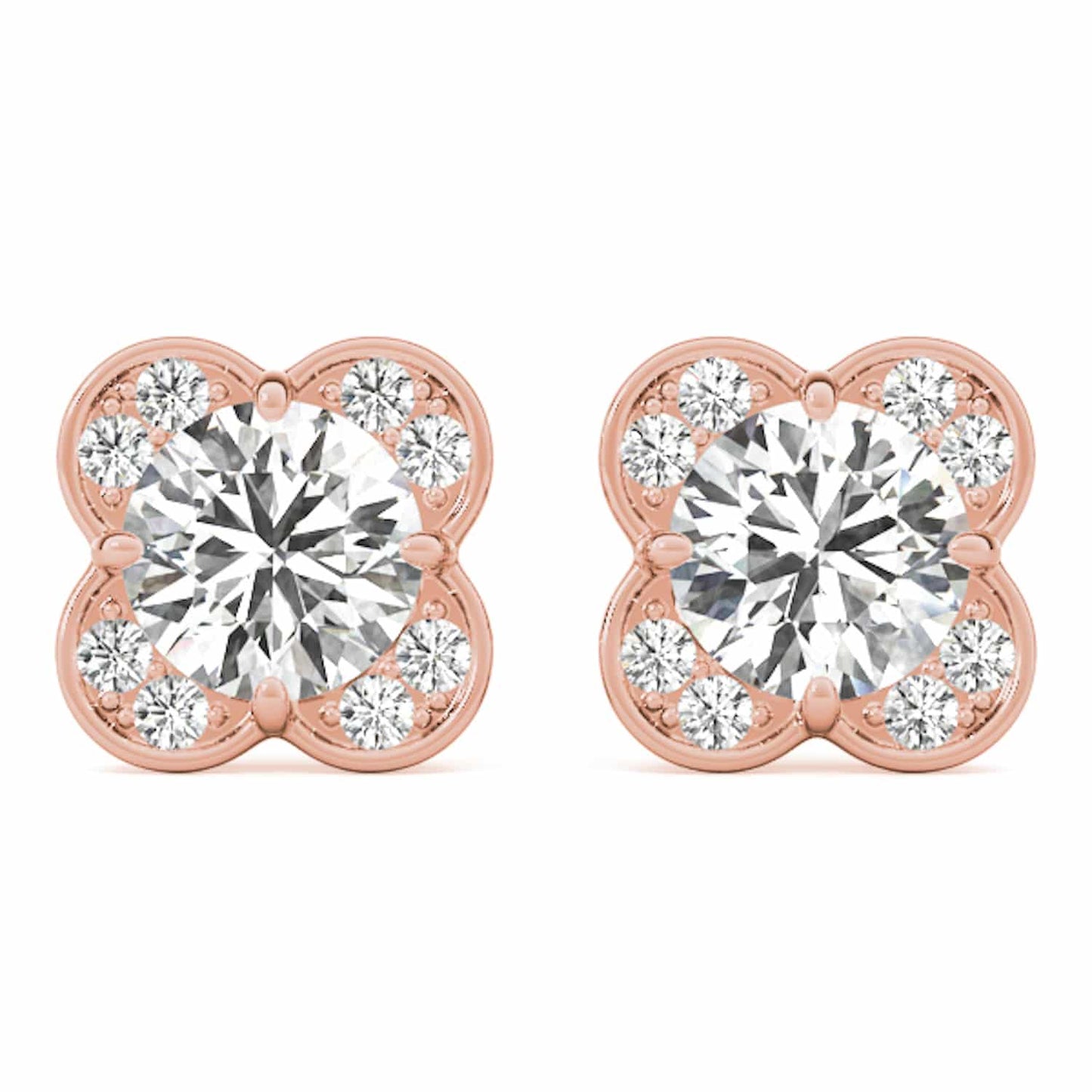 1.11CTW Lab-Grown Diamond 14K Real Gold White Rose Push Back Stud Earrings