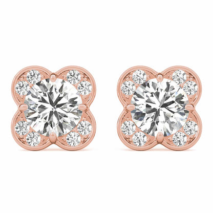 1.11CTW Lab-Grown Diamond 14K Real Gold White Rose Push Back Stud Earrings