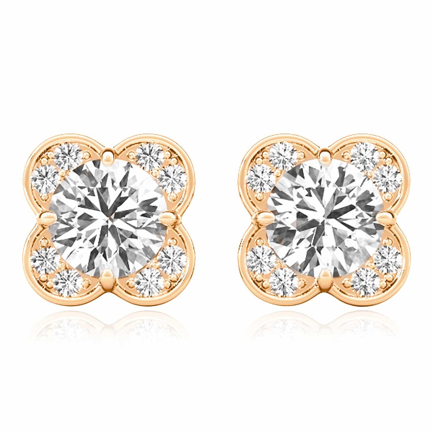 1.11CTW Lab-Grown Diamond 14K Real Gold White Rose Push Back Stud Earrings