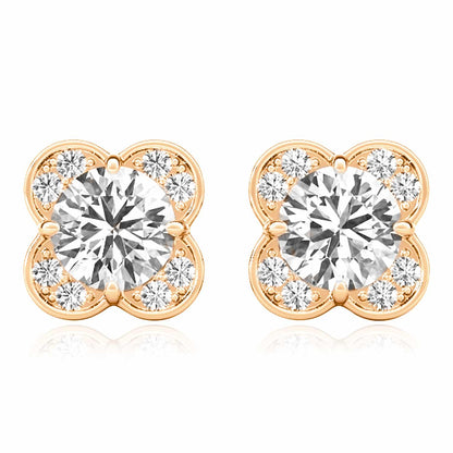 1.11CTW Lab-Grown Diamond 14K Real Gold White Rose Push Back Stud Earrings