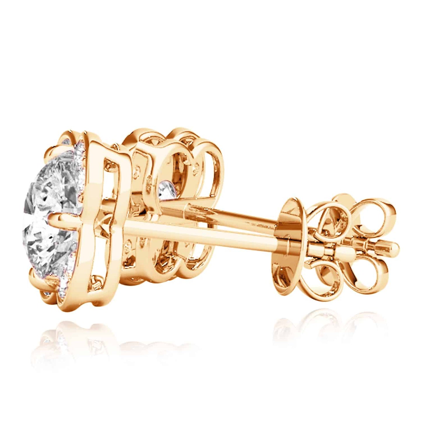 1.11CTW Lab-Grown Diamond 14K Real Gold White Rose Push Back Stud Earrings