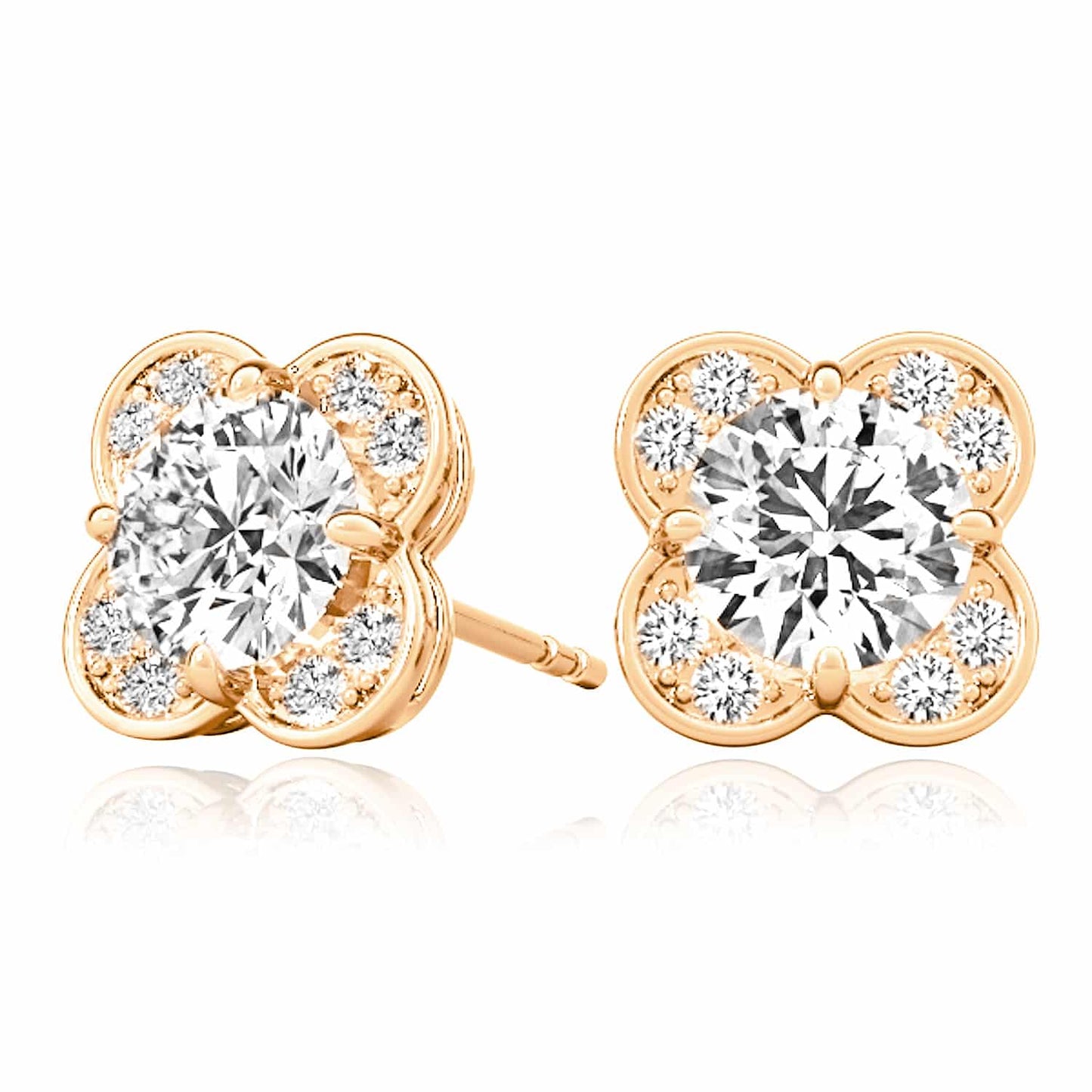 1.11CTW Lab-Grown Diamond 14K Real Gold White Rose Push Back Stud Earrings
