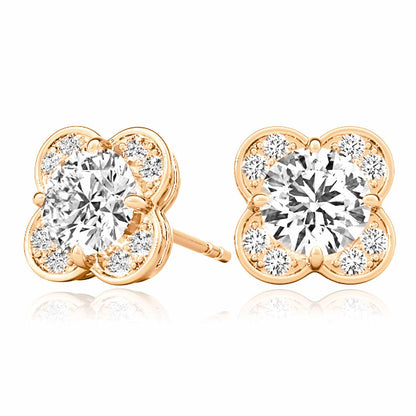 1.11CTW Lab-Grown Diamond 14K Real Gold White Rose Push Back Stud Earrings
