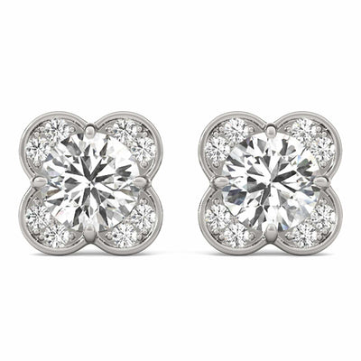 1.11CTW Lab - Grown Diamond 14K White Gold Rose Push Back Stud Earrings - WJD Exclusives