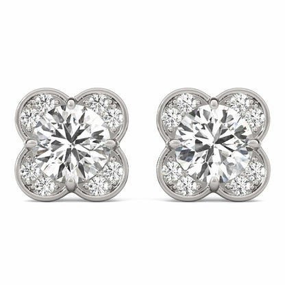1.11CTW Lab-Grown Diamond 14K Real Gold White Rose Push Back Stud Earrings