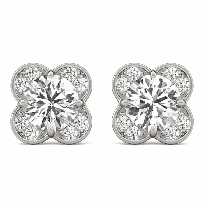 1.11CTW Lab - Grown Diamond 14K White Gold Rose Push Back Stud Earrings - WJD Exclusives