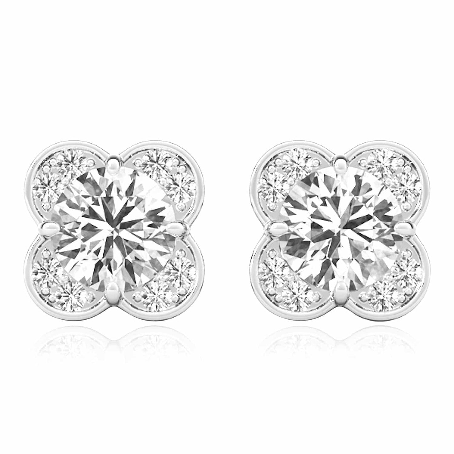 1.11CTW Lab-Grown Diamond 14K Real Gold White Rose Push Back Stud Earrings