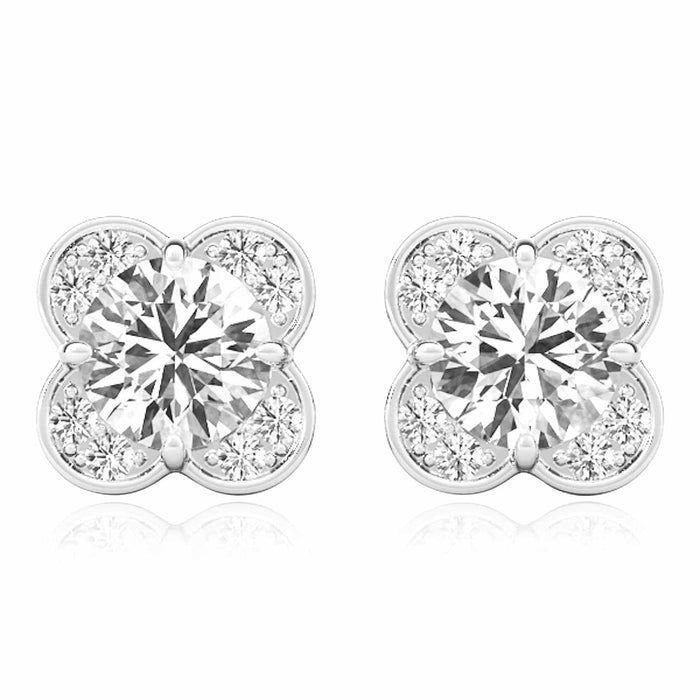 1.11CTW Lab - Grown Diamond 14K White Gold Rose Push Back Stud Earrings - WJD Exclusives