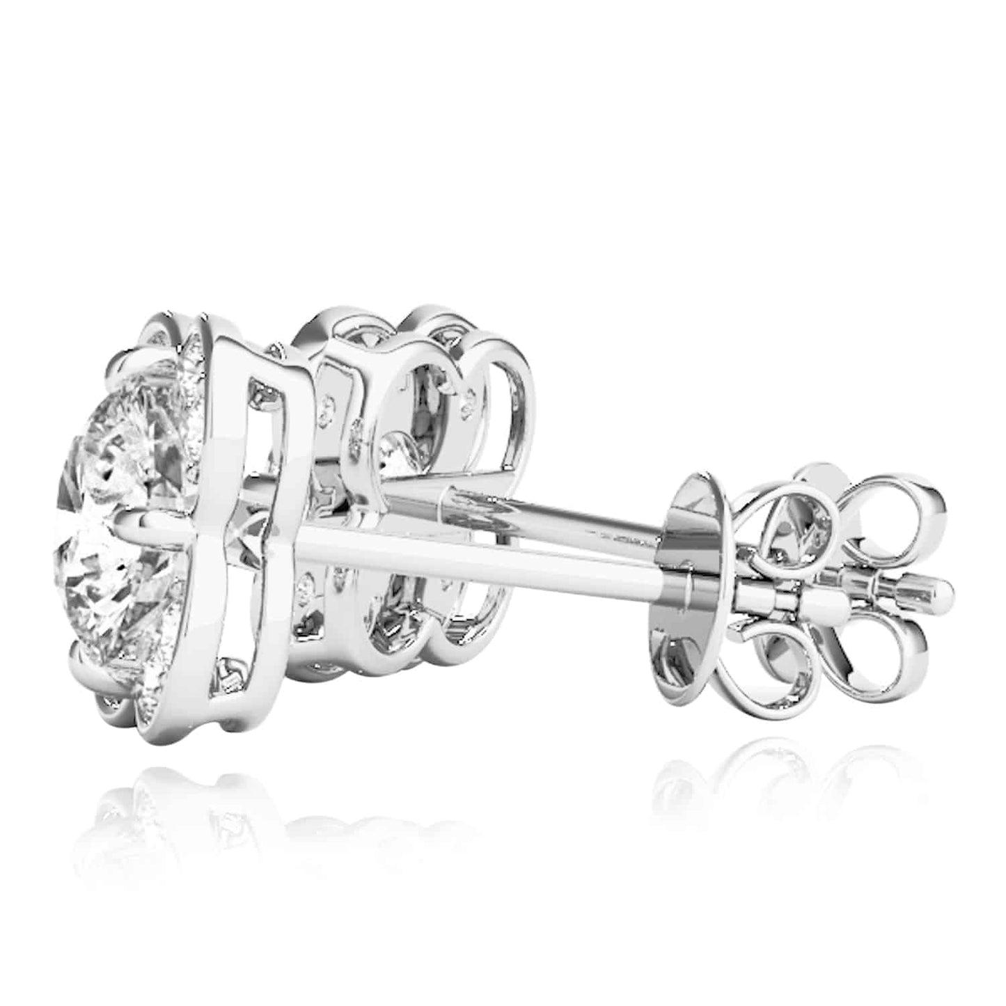 1.11CTW Lab-Grown Diamond 14K Real Gold White Rose Push Back Stud Earrings