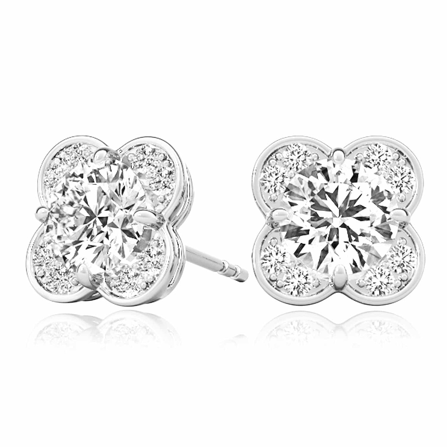 1.11CTW Lab-Grown Diamond 14K Real Gold White Rose Push Back Stud Earrings