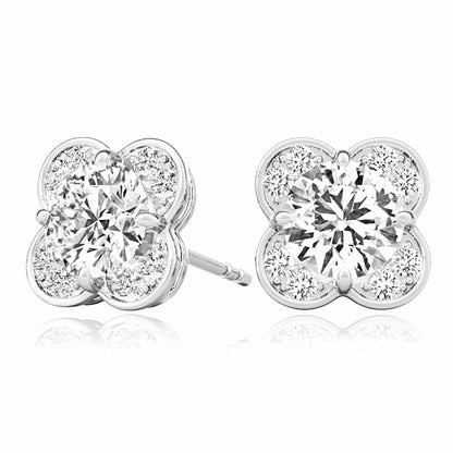 1.11CTW Lab-Grown Diamond 14K Real Gold White Rose Push Back Stud Earrings