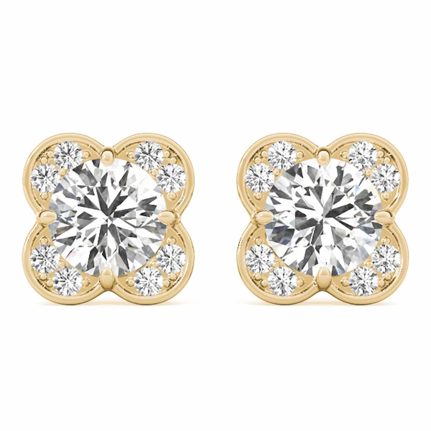 1.11CTW Lab-Grown Diamond 14K Real Gold White Rose Push Back Stud Earrings