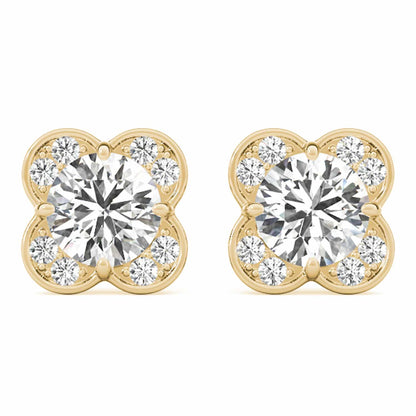 1.11CTW Lab-Grown Diamond 14K Real Gold White Rose Push Back Stud Earrings