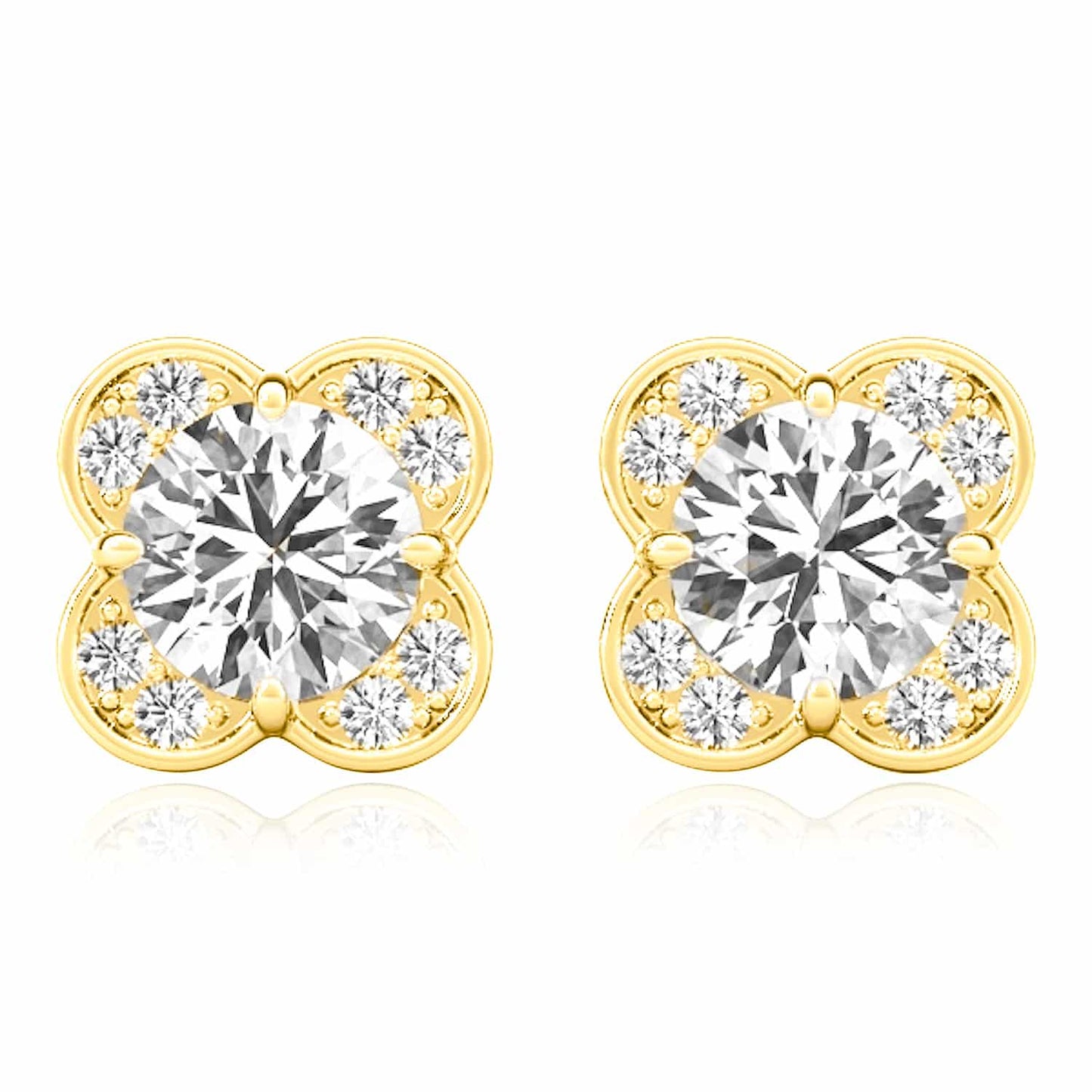 1.11CTW Lab-Grown Diamond 14K Real Gold White Rose Push Back Stud Earrings