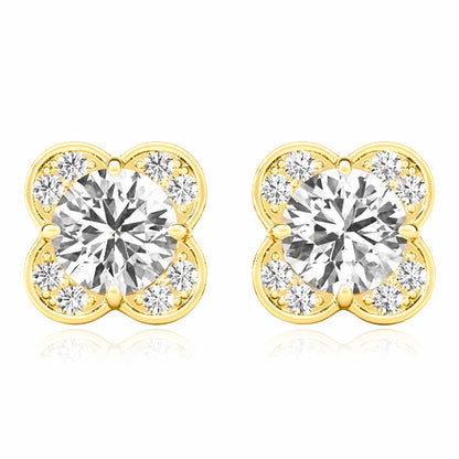 1.11CTW Lab-Grown Diamond 14K Real Gold White Rose Push Back Stud Earrings