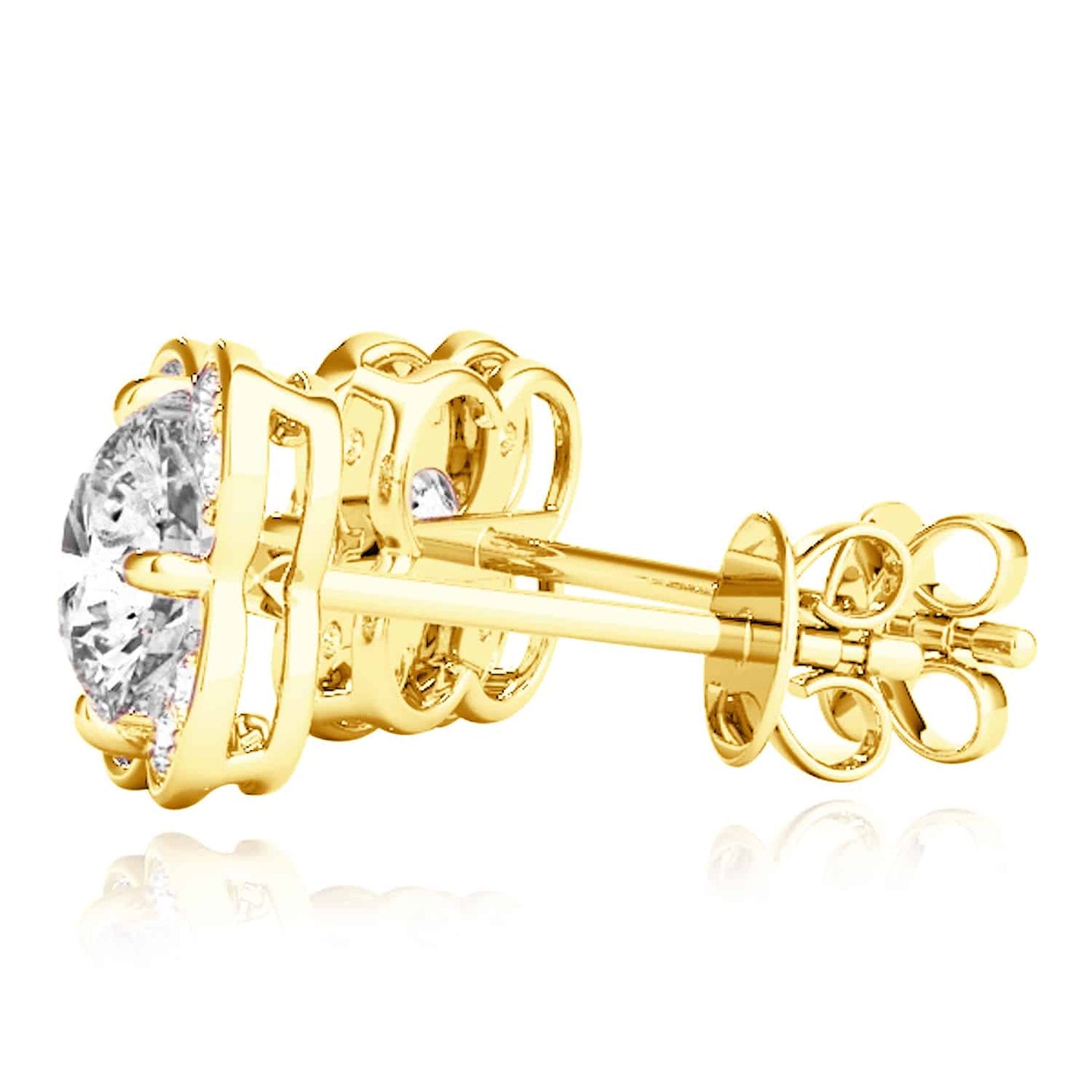 1.11CTW Lab-Grown Diamond 14K Real Gold White Rose Push Back Stud Earrings