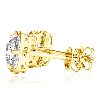 1.11CTW Lab-Grown Diamond 14K Real Gold White Rose Push Back Stud Earrings