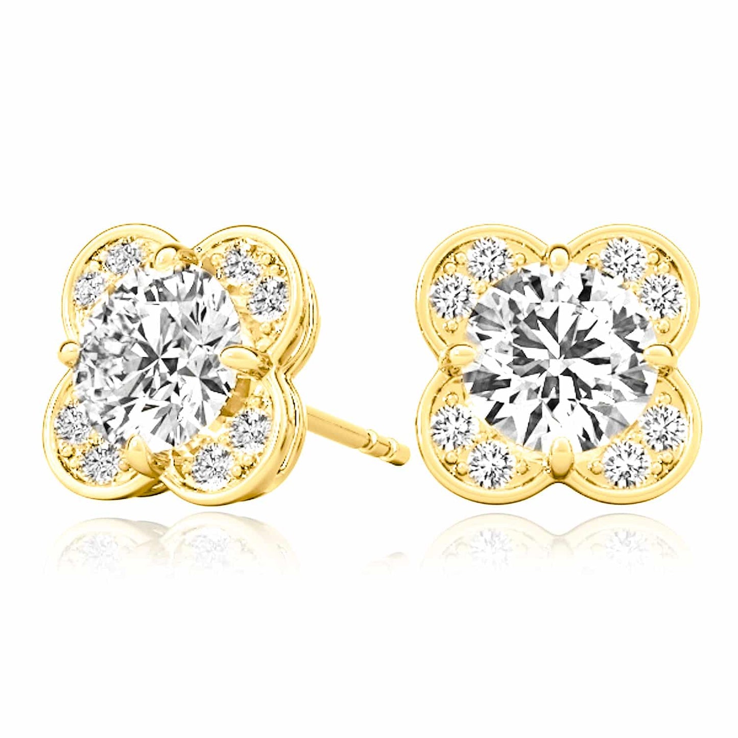 1.11CTW Lab-Grown Diamond 14K Real Gold White Rose Push Back Stud Earrings