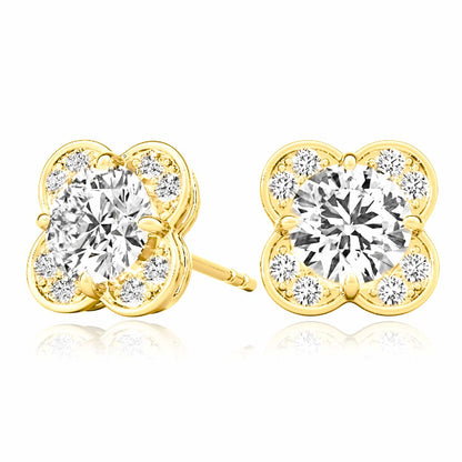1.11CTW Lab-Grown Diamond 14K Real Gold White Rose Push Back Stud Earrings