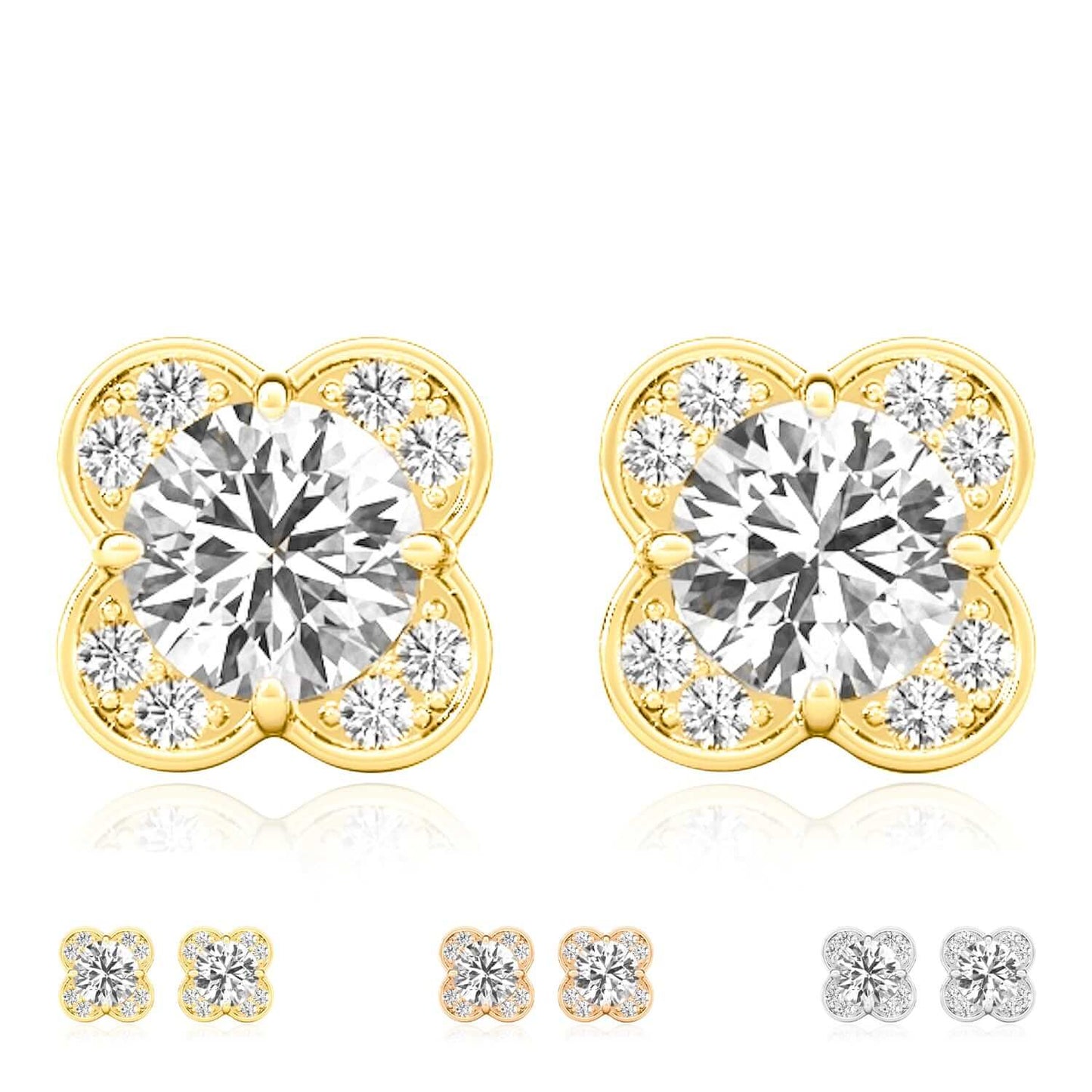 1.11CTW Lab-Grown Diamond 14K Real Gold White Rose Push Back Stud Earrings