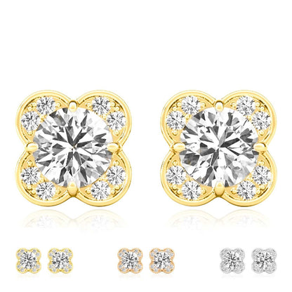 1.11CTW Lab-Grown Diamond 14K Real Gold White Rose Push Back Stud Earrings