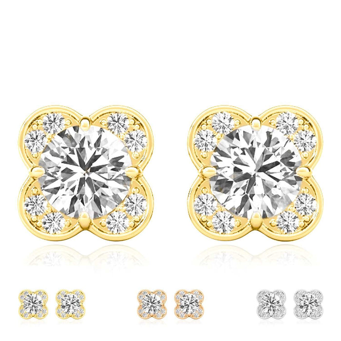 1.11CTW Lab - Grown Diamond 14K White Gold Rose Push Back Stud Earrings - WJD Exclusives