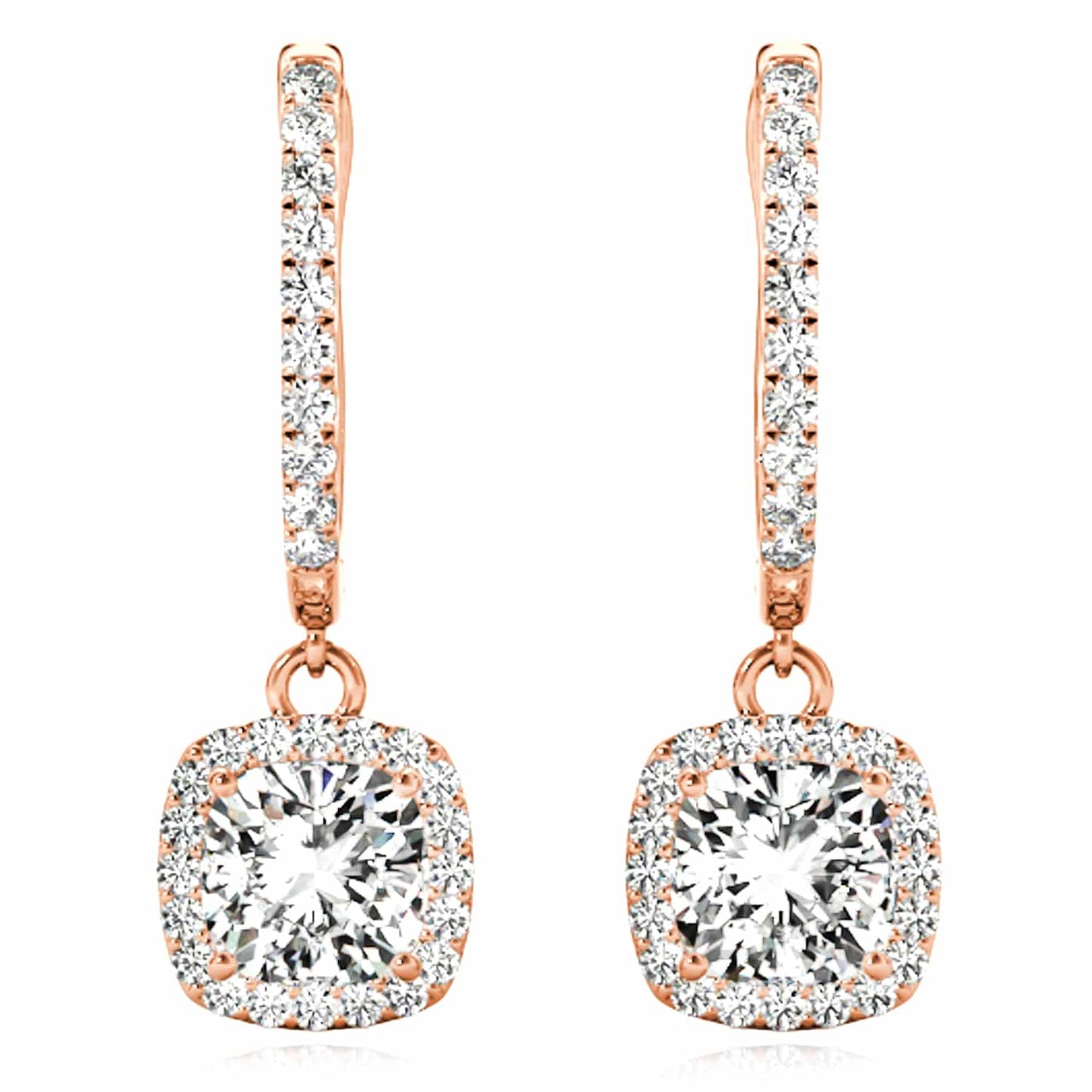 1.94CTW Lab-Grown Diamond 14K Yellow Gold White Rose Rectangular Drop Earrings
