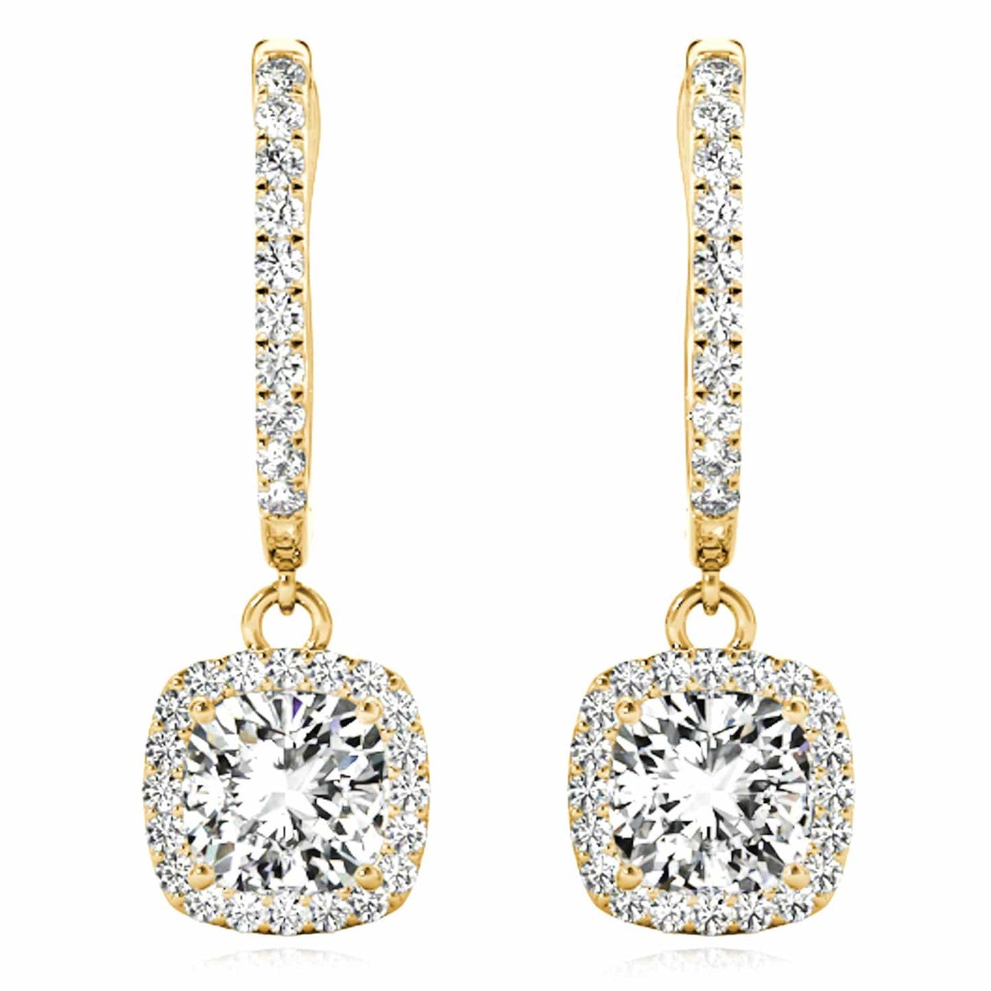 1.94CTW Lab-Grown Diamond 14K Yellow Gold White Rose Rectangular Drop Earrings