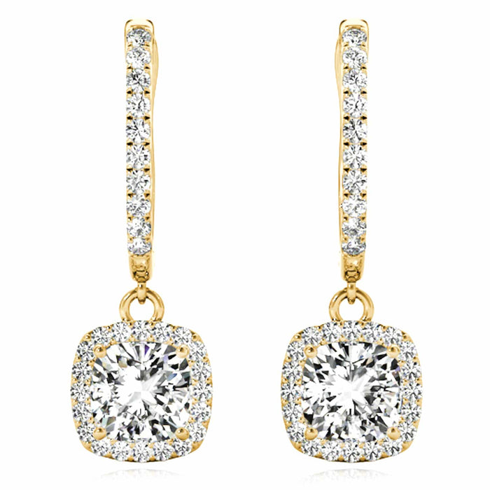 1.94CTW Lab - Grown Diamond 14K Yellow Gold White Rose Rectangular Drop Earrings - WJD Exclusives