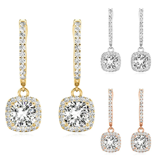 1.94CTW Lab-Grown Diamond 14K Real Gold Yellow White Rose Rectangular Drop Earrings