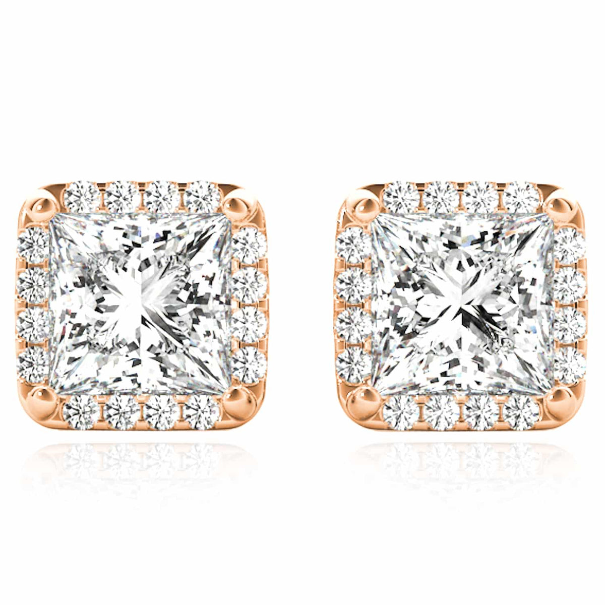 0.62CTW Lab - Grown Diamond 14K Yellow Gold White Rose Square Halo Stud Earrings - WJD Exclusives