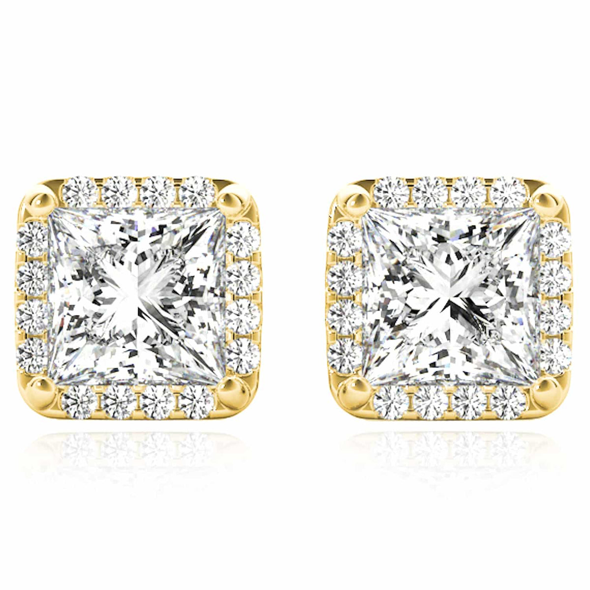0.62CTW Lab - Grown Diamond 14K Yellow Gold White Rose Square Halo Stud Earrings - WJD Exclusives
