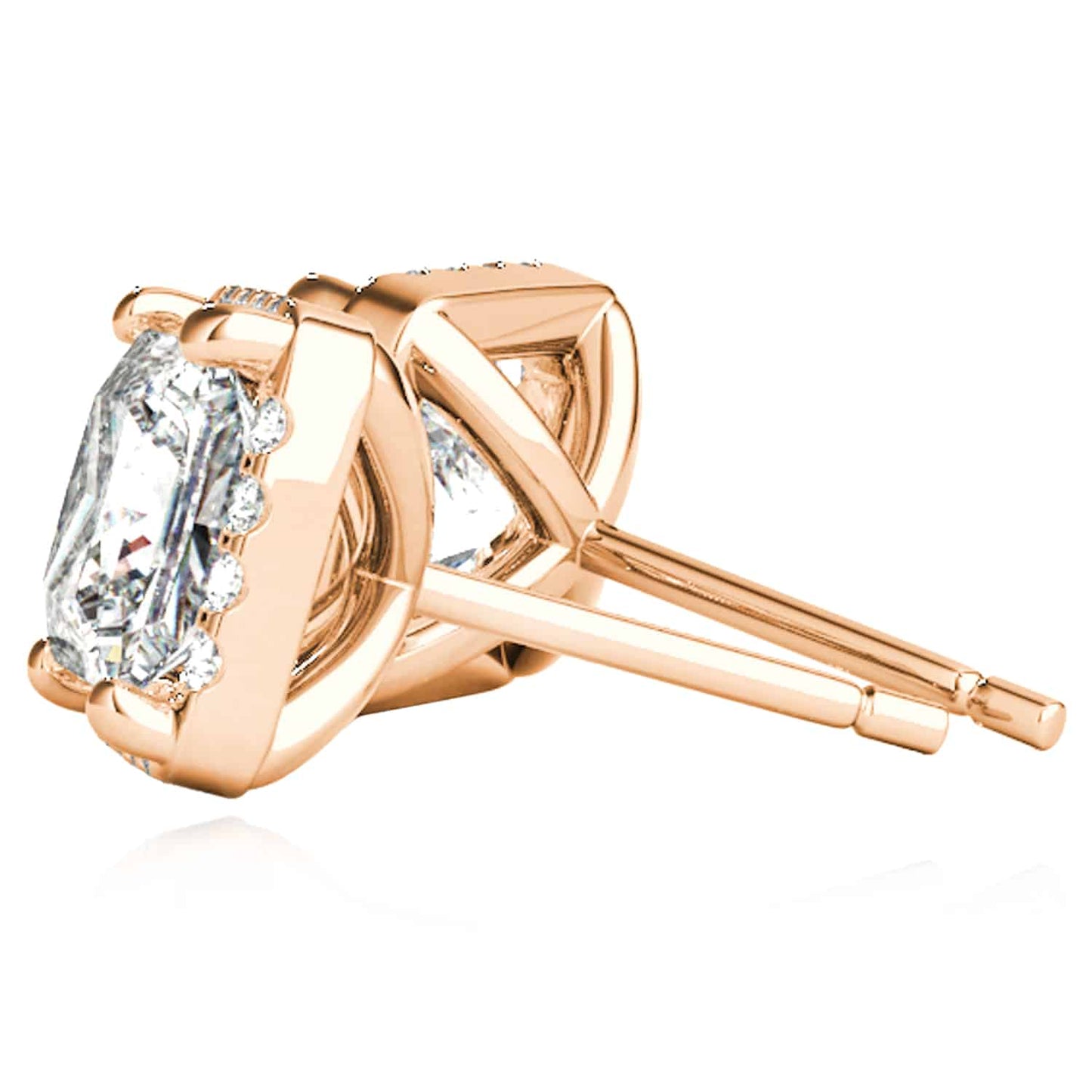 1.20CTW Lab-Grown Diamond 14K Real Gold Yellow White Rose Square Halo Stud Earrings