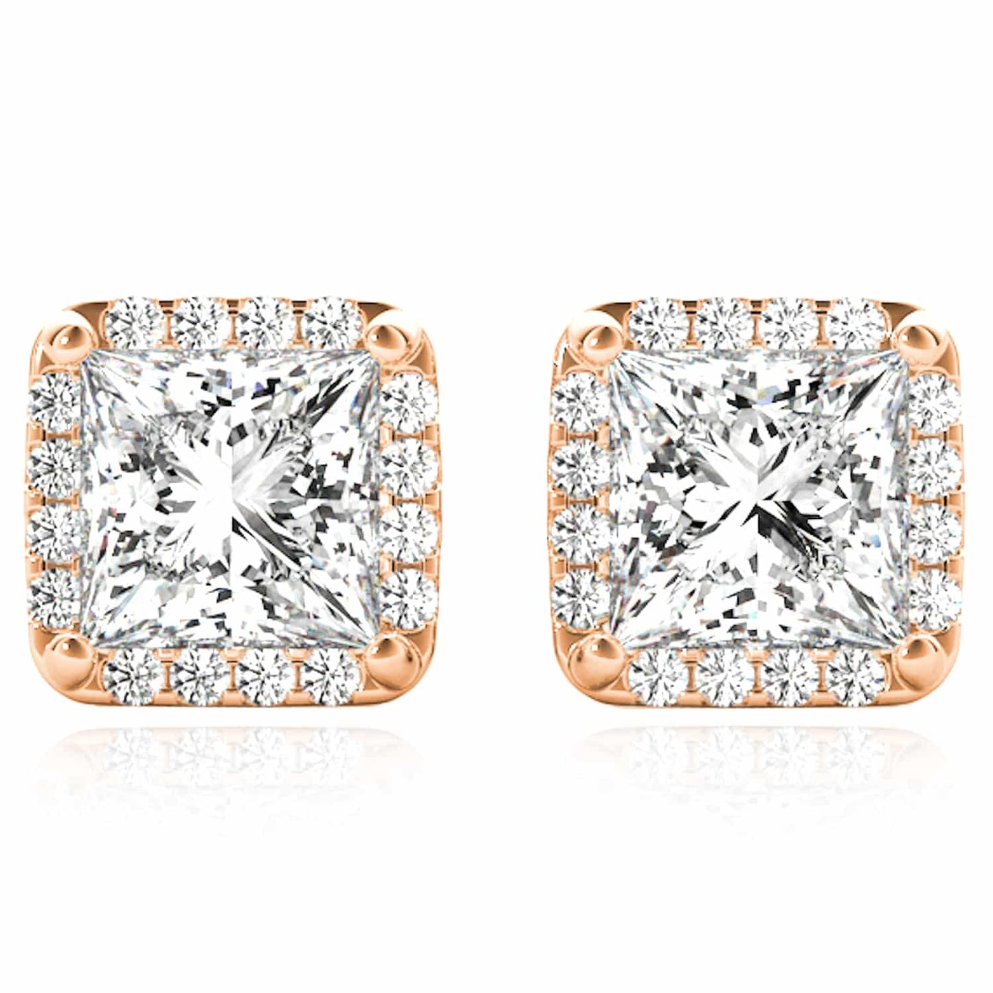 1.20CTW Lab-Grown Diamond 14K Real Gold Yellow White Rose Square Halo Stud Earrings