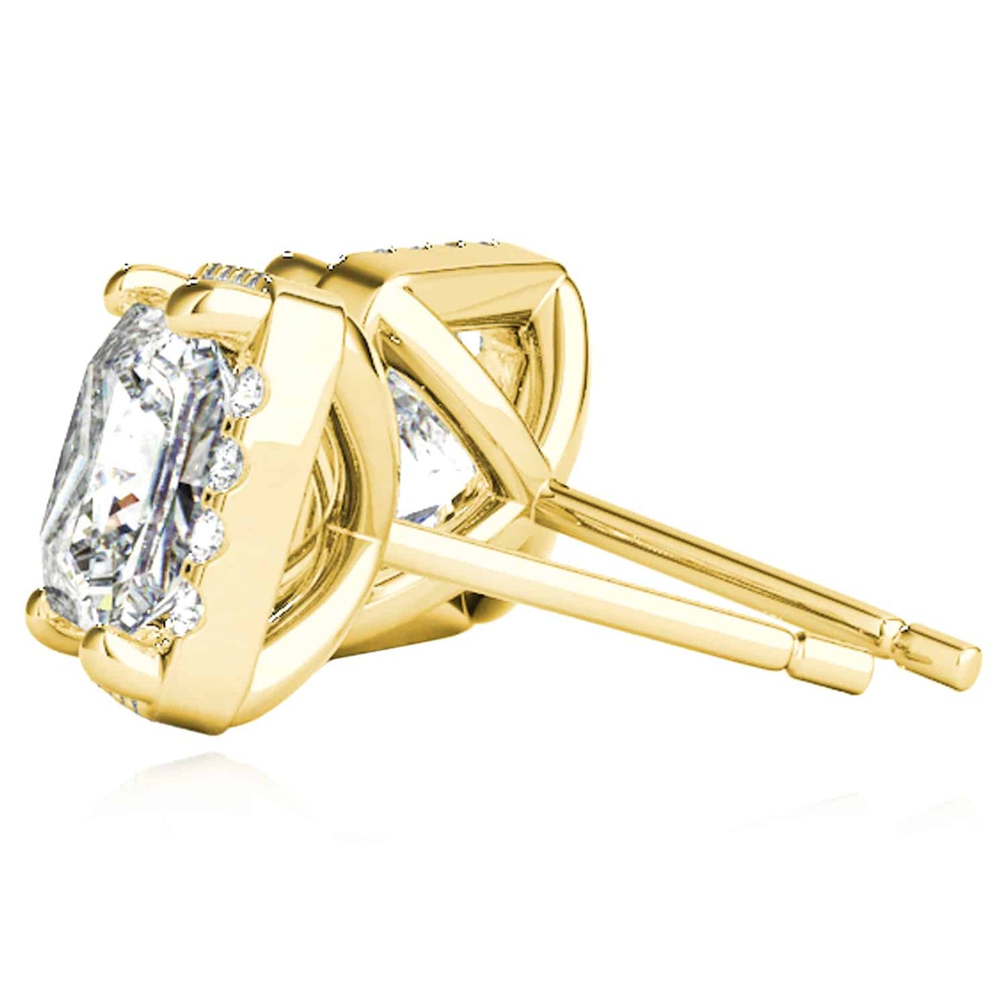 1.20CTW Lab-Grown Diamond 14K Real Gold Yellow White Rose Square Halo Stud Earrings