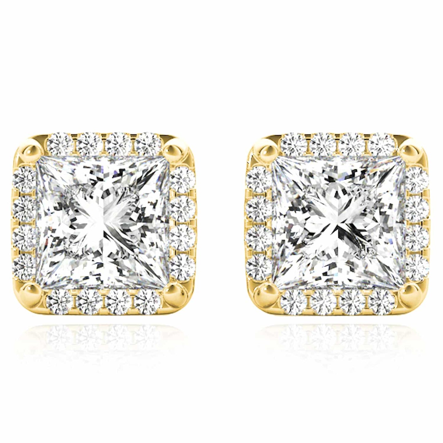 1.20CTW Lab-Grown Diamond 14K Real Gold Yellow White Rose Square Halo Stud Earrings