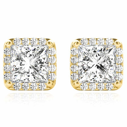 1.20CTW Lab-Grown Diamond 14K Real Gold Yellow White Rose Square Halo Stud Earrings