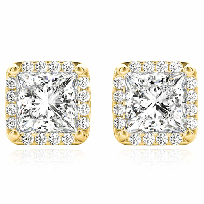 1.20CTW Lab - Grown Diamond 14K Yellow Gold White Rose Square Halo Stud Earrings - WJD Exclusives