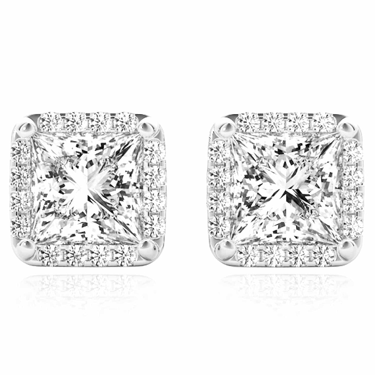2.20CTW Lab - Grown Diamond 14K Yellow Gold White Rose Square Halo Stud Earrings - WJD Exclusives