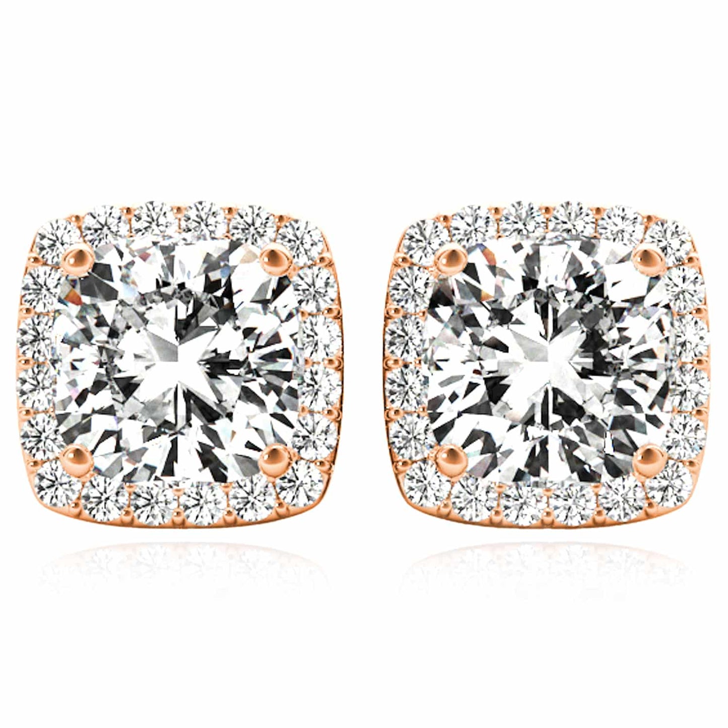 1.25CTW Lab-Grown Diamond 14K Real Gold Yellow White Rose Square Halo Stud Earrings