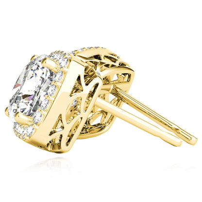 1.25CTW Lab-Grown Diamond 14K Real Gold Yellow White Rose Square Halo Stud Earrings