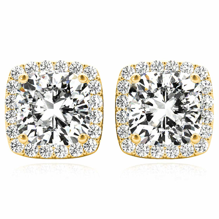 1.25CTW Lab - Grown Diamond 14K Yellow Gold White Rose Square Halo Stud Earrings - WJD Exclusives