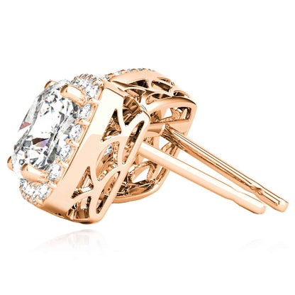 2.30CTW Lab-Grown Diamond 14K Real Gold Yellow White Rose Square Halo Stud Earrings
