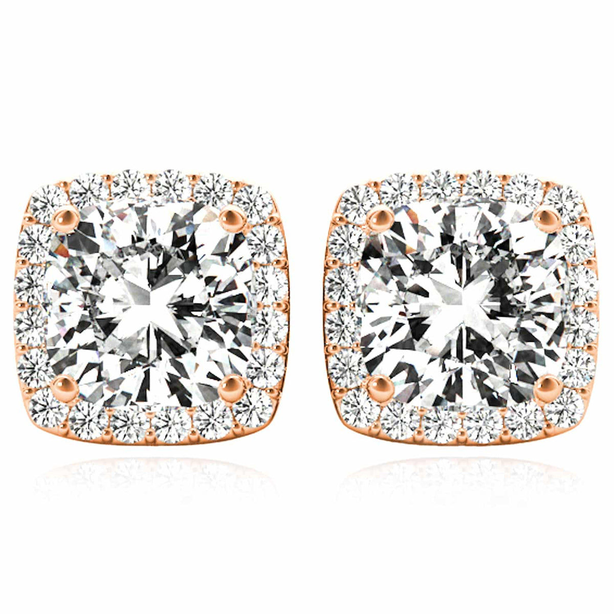 2.30CTW Lab - Grown Diamond 14K Yellow Gold White Rose Square Halo Stud Earrings - WJD Exclusives