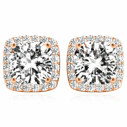 2.30CTW Lab-Grown Diamond 14K Real Gold Yellow White Rose Square Halo Stud Earrings