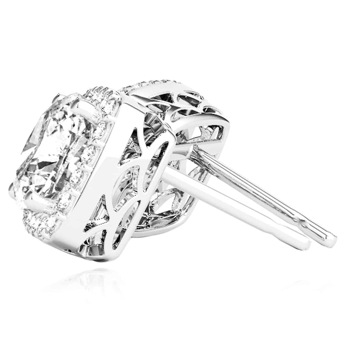 2.30CTW Lab - Grown Diamond 14K Yellow Gold White Rose Square Halo Stud Earrings - WJD Exclusives