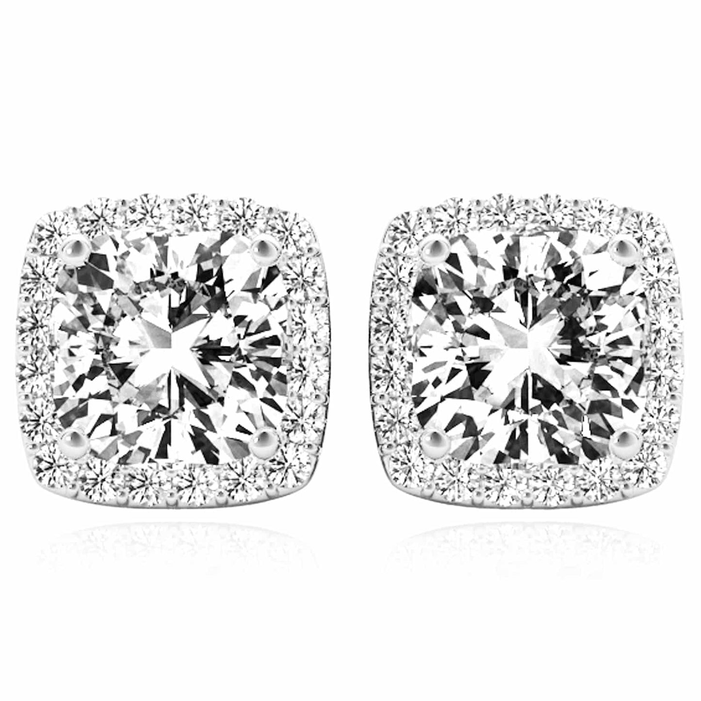 2.30CTW Lab-Grown Diamond 14K Real Gold Yellow White Rose Square Halo Stud Earrings