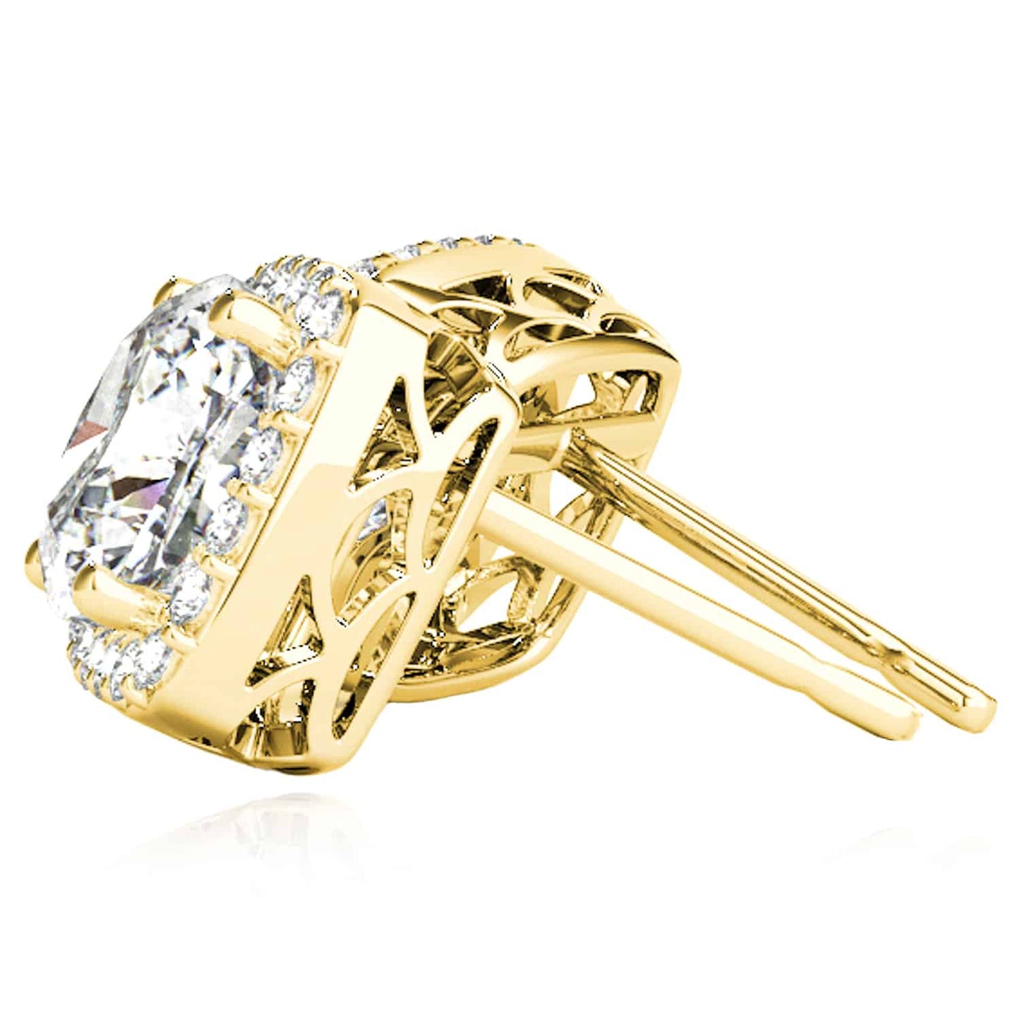 2.30CTW Lab-Grown Diamond 14K Real Gold Yellow White Rose Square Halo Stud Earrings